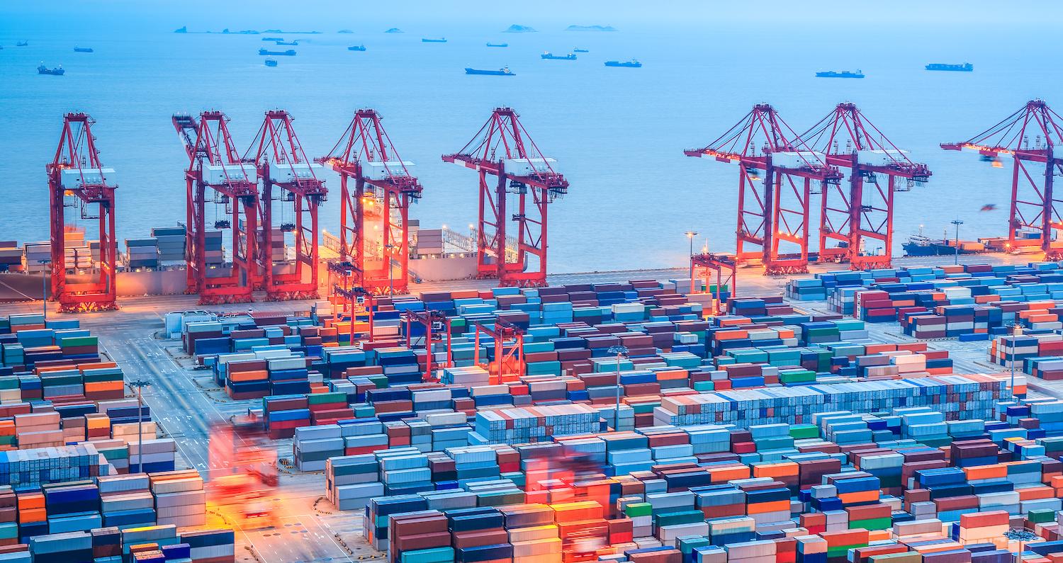 Shanghai container terminal at dusk,,Yangshan deep-water port, China